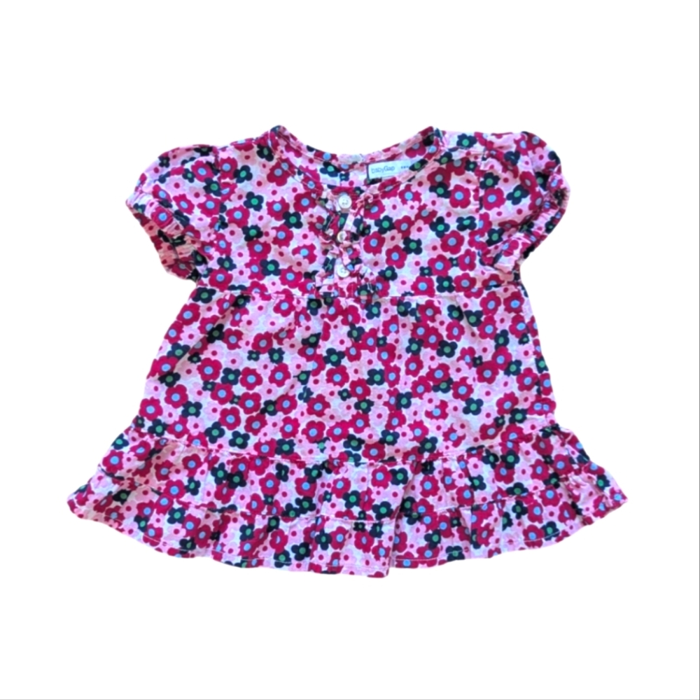 babyGAP Floral Henley Empire Waist Ruffle Short Sleeve Top - Size 6-12M